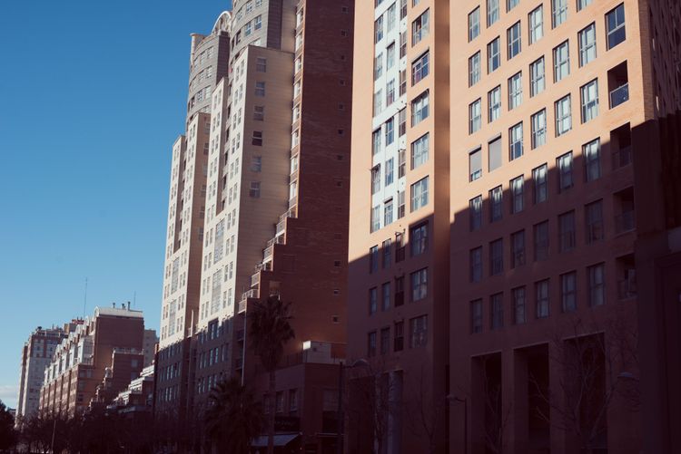 Magic hour on business street