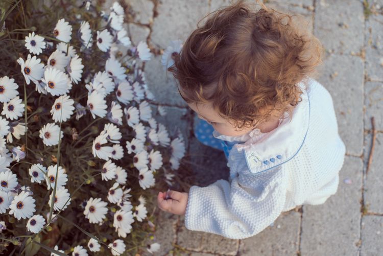 Enfant cueillant des fleurs 