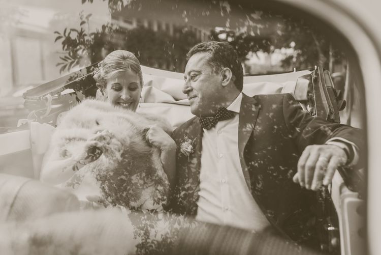 just married enter in car